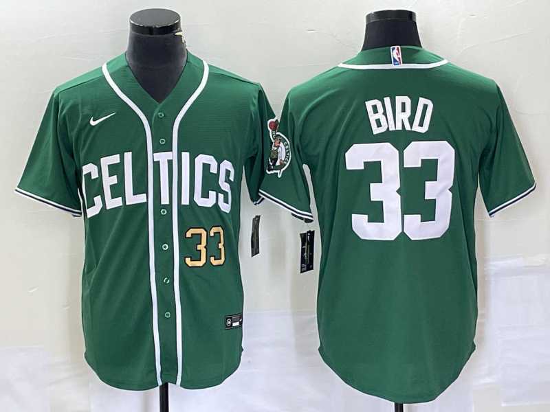 Men%27s Boston Celtics #33 Larry Bird Number Green Stitched Baseball Jersey